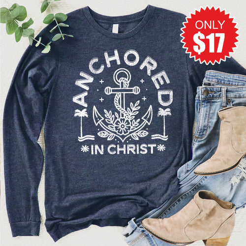 Anchored In Christ Long Sleeve - Heather Navy - 17 product image 1