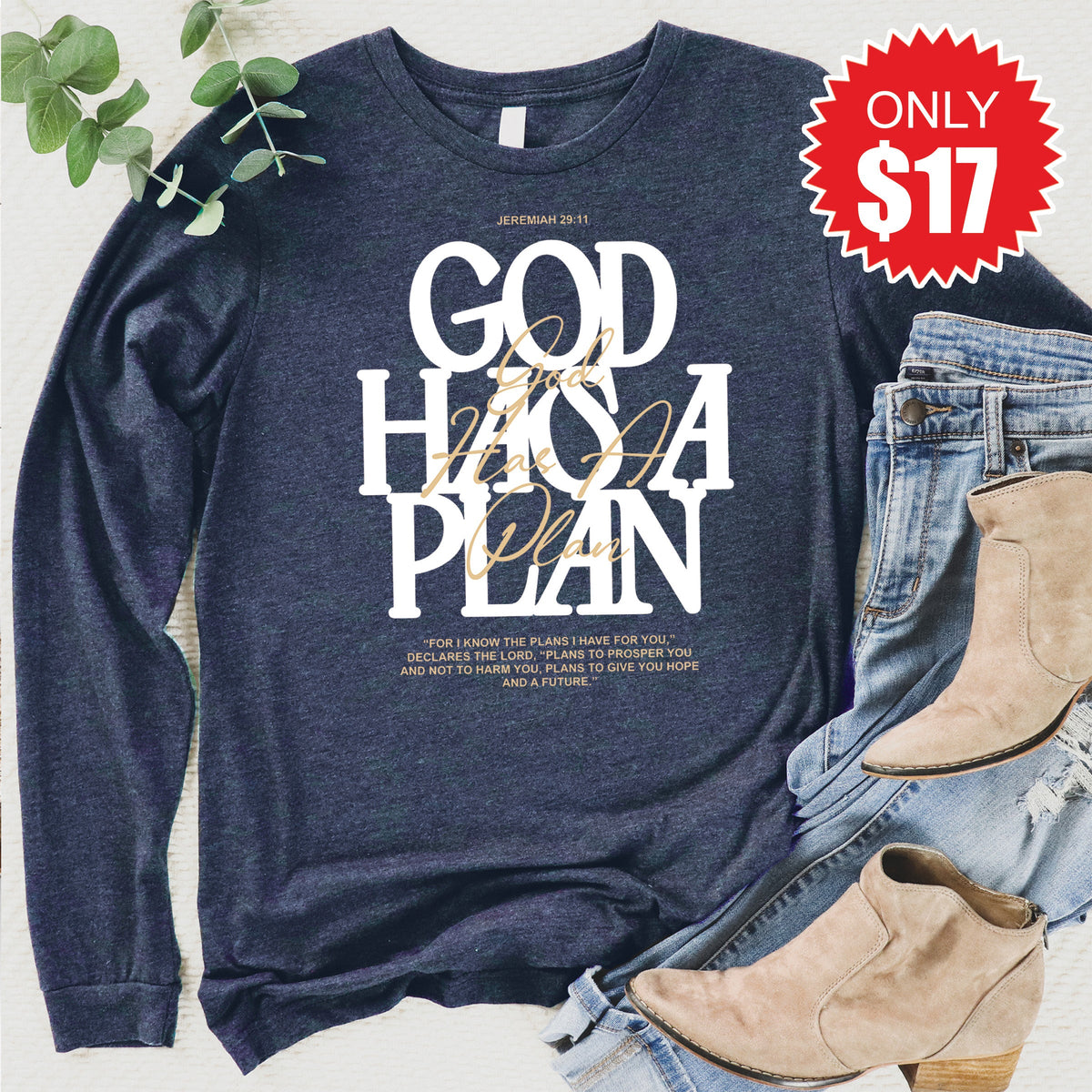 God Has A Plan Long Sleeve - Heather Navy - 17 product image 1