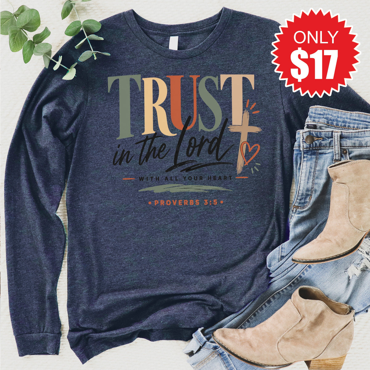 Trust In The Lord Long Sleeve - Heather Navy - 17 product image 1