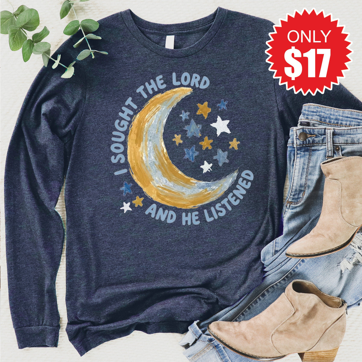 I Sought The Lord Long Sleeve - Heather Navy - 17 product image 1