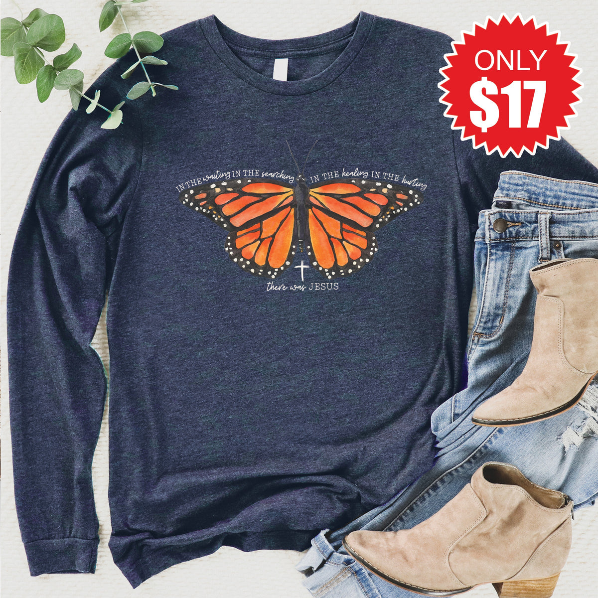 There Was Jesus Long Sleeve - Heather Navy - 17 product image 1
