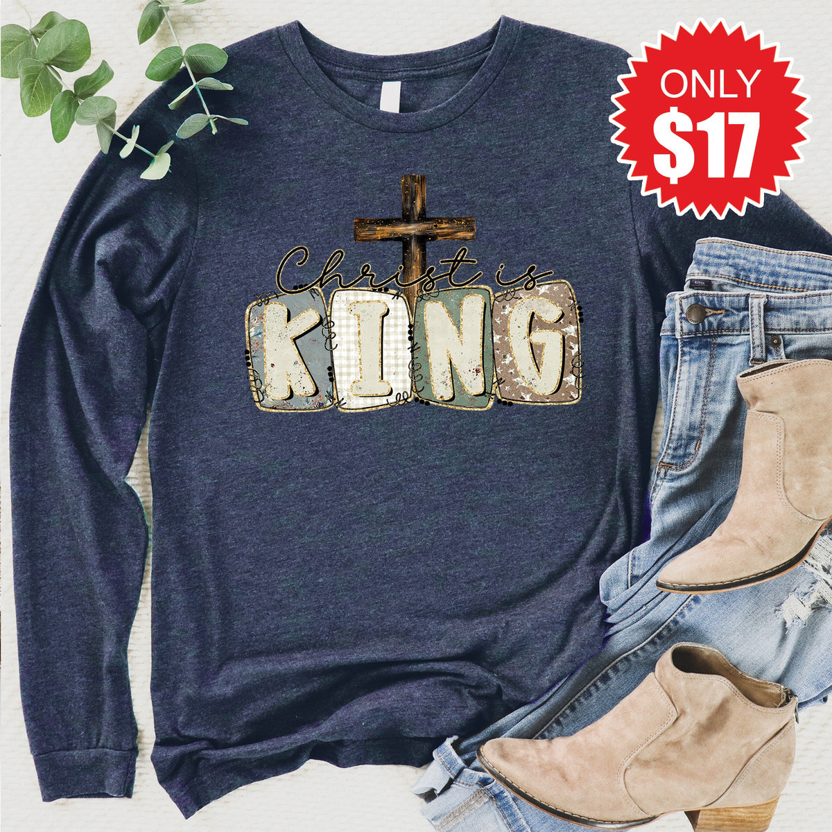 Christ Is King Long Sleeve - Heather Navy - 17 product image 1