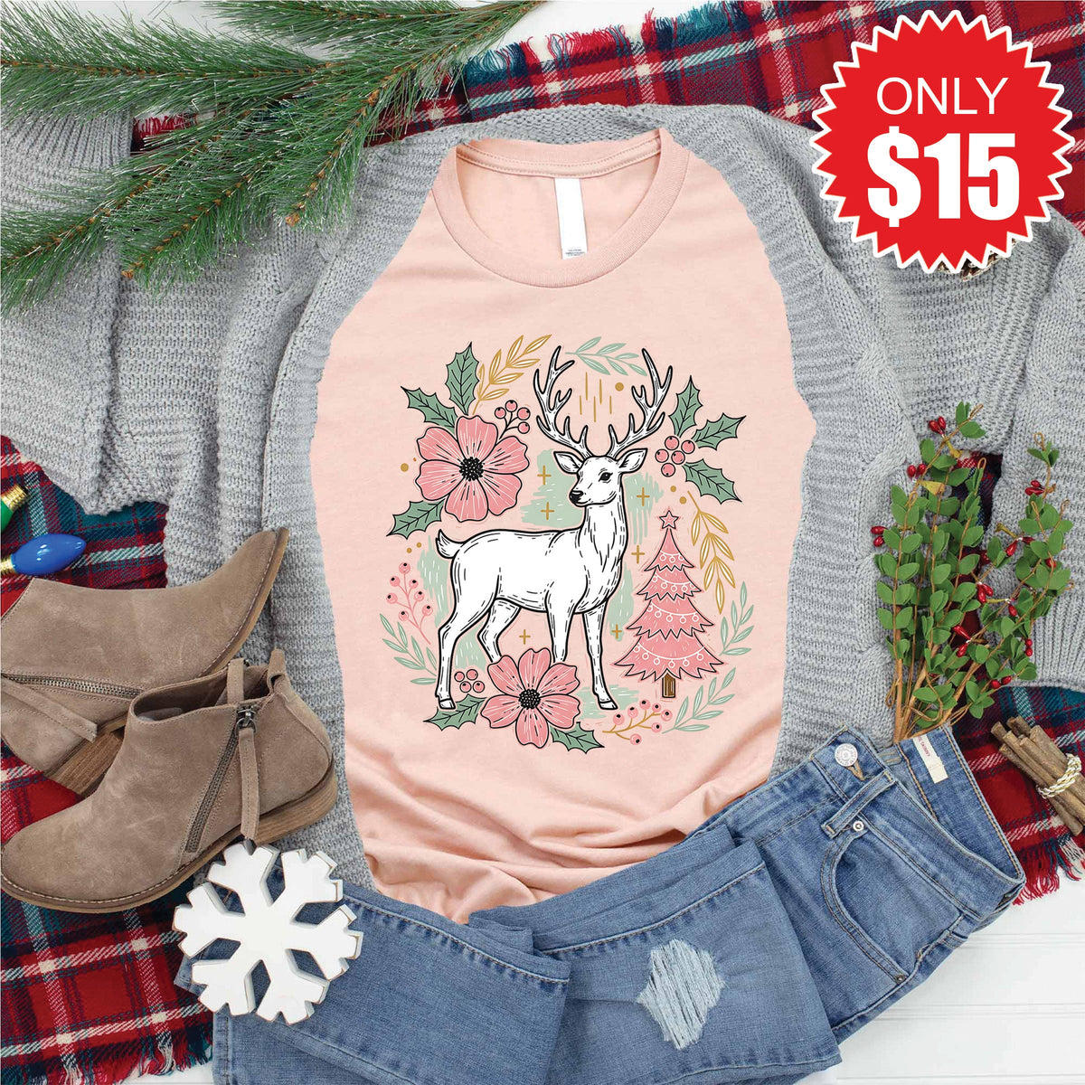 Reindeer Tee - Heather Peach - 15 product image 1