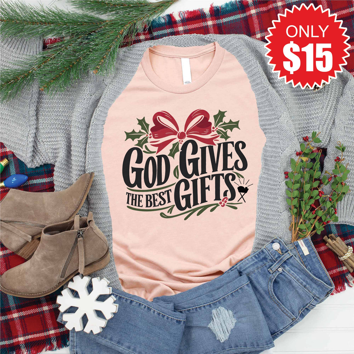 God Gives The Best Gifts Tee - Heather Peach - 15 product image 1