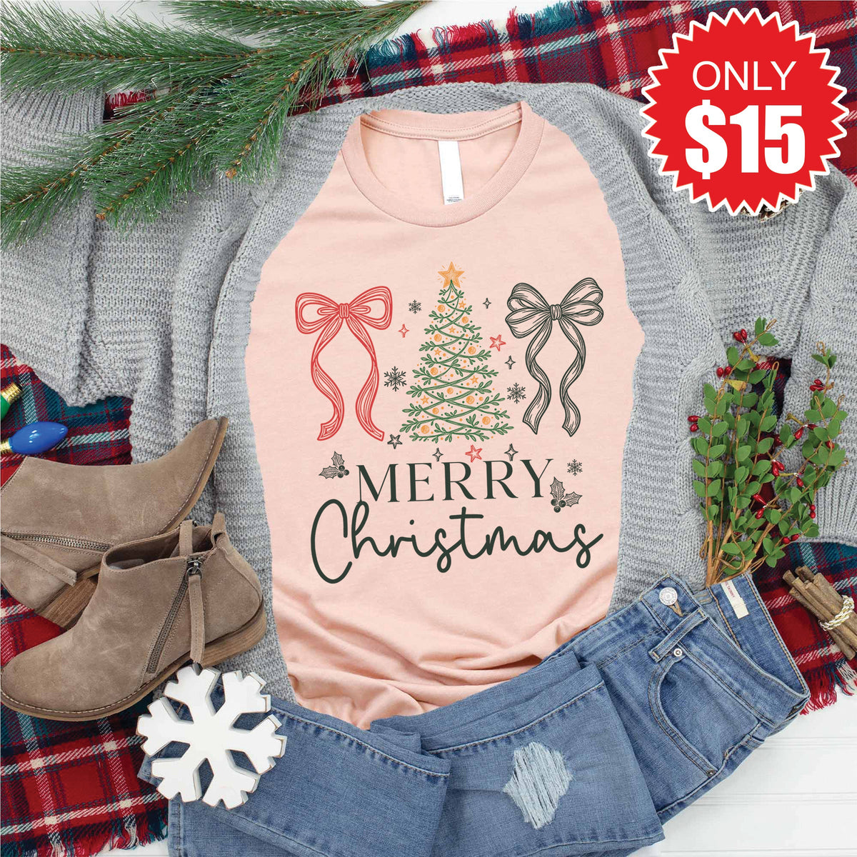 Merry Christmas Tee - Heather Peach - 15 product image 1