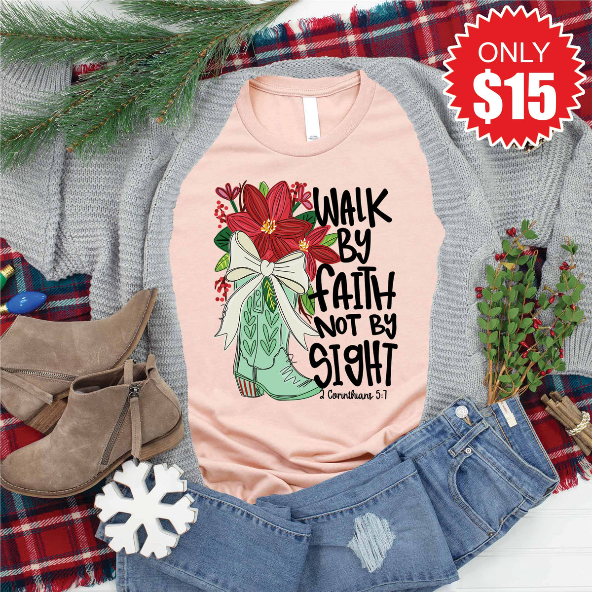Walk By Faith Tee - Heather Peach - 15 product image 1