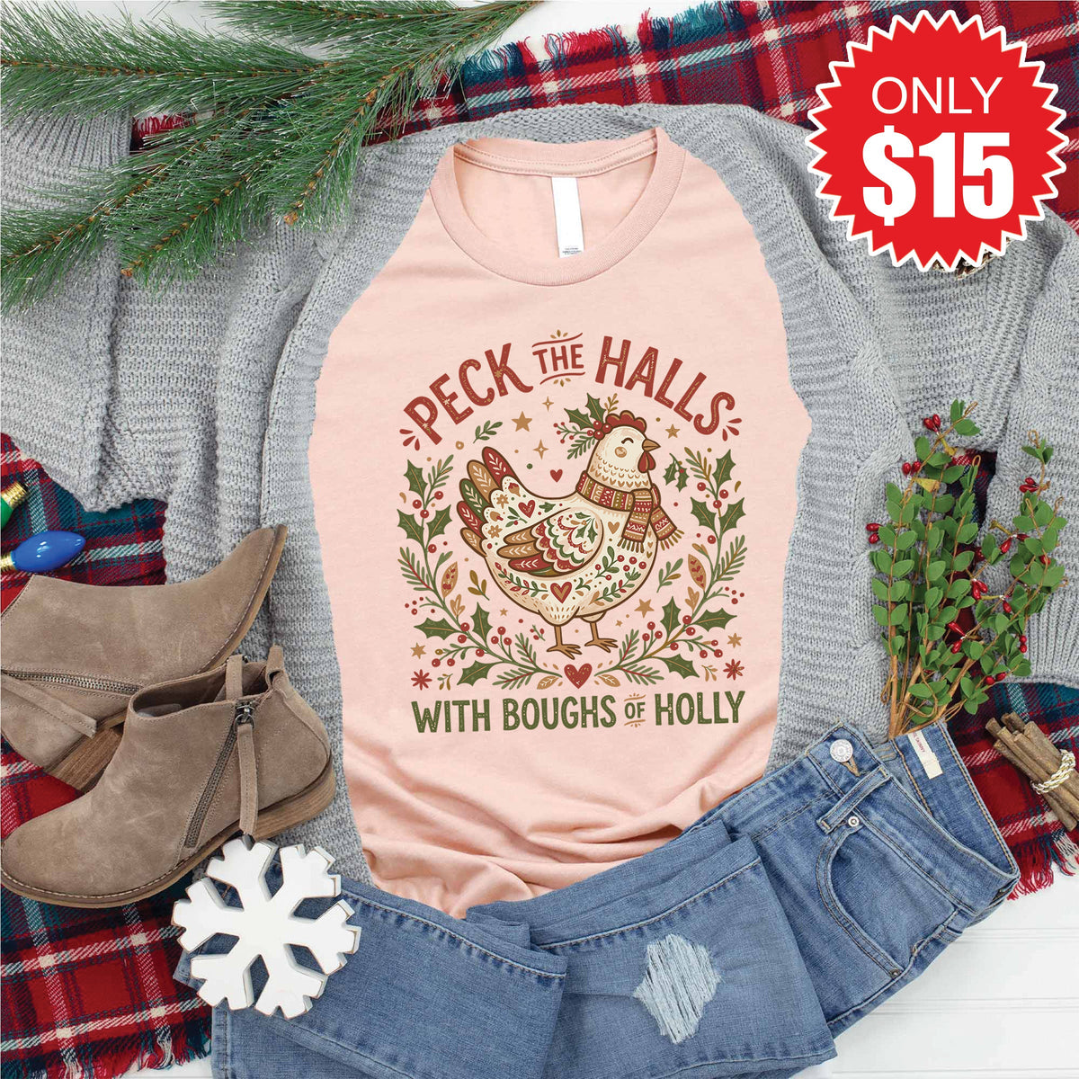 Peck the Halls Tee - Heather Peach - 15 product image 1