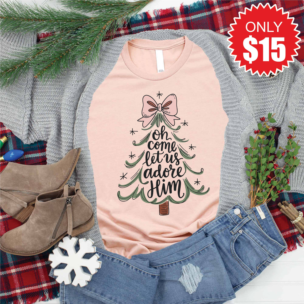 Let Us Adore Him Tee - Heather Peach - 15 product image 1