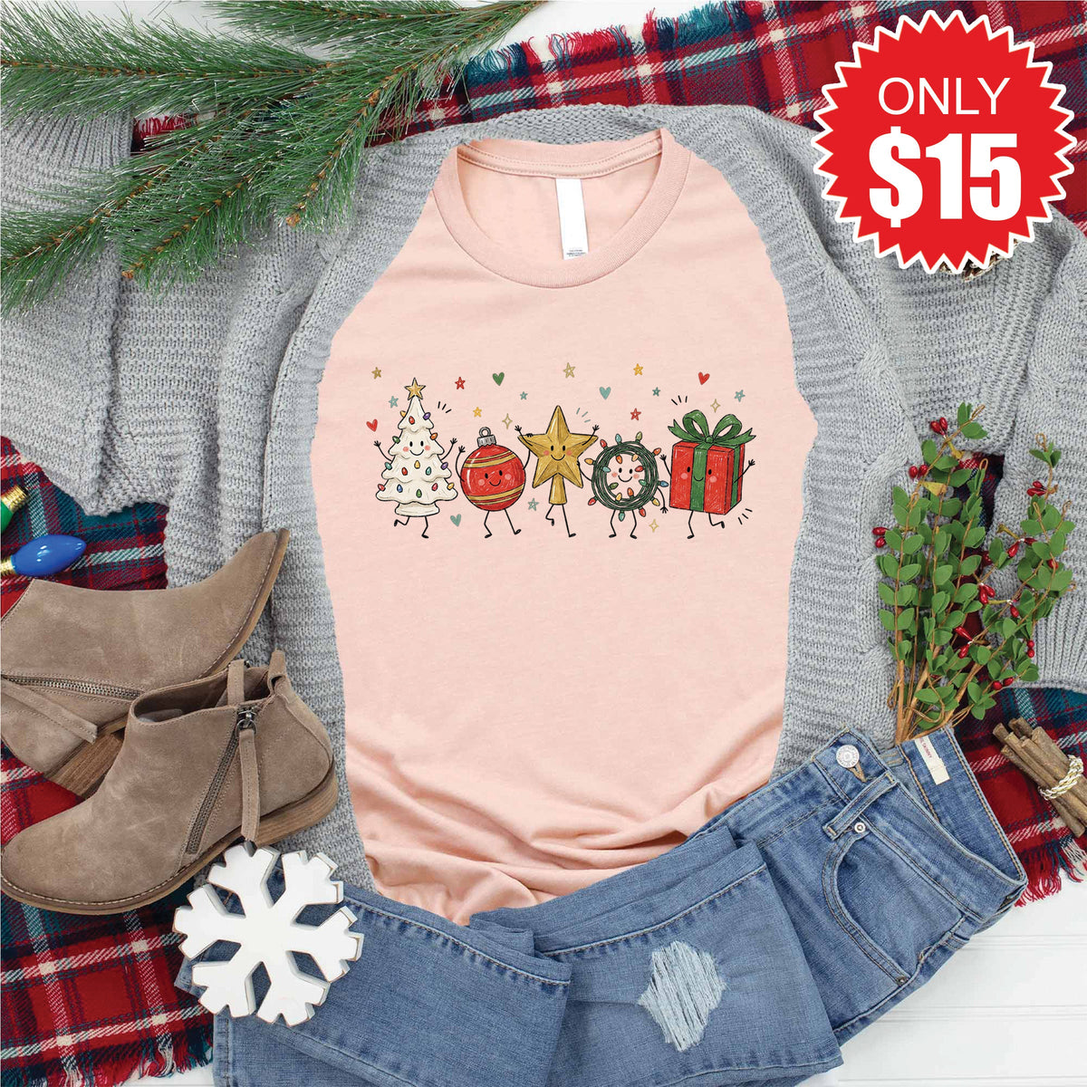 Christmas Decor Tee - Heather Peach - 15 product image 1