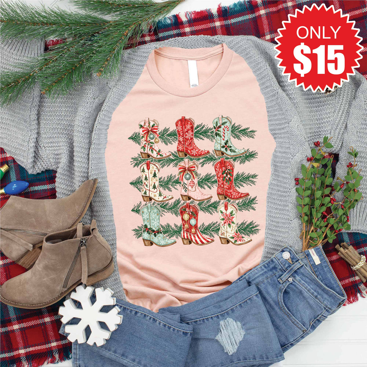 Christmas Boots Tee - Heather Peach - 15 product image 1