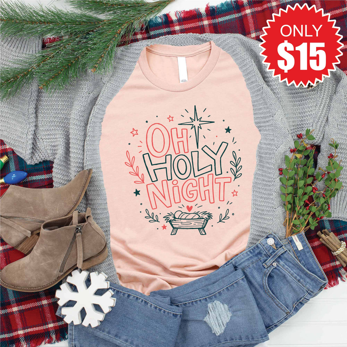 Oh Holy Night Tee - Heather Peach - 15 product image 1
