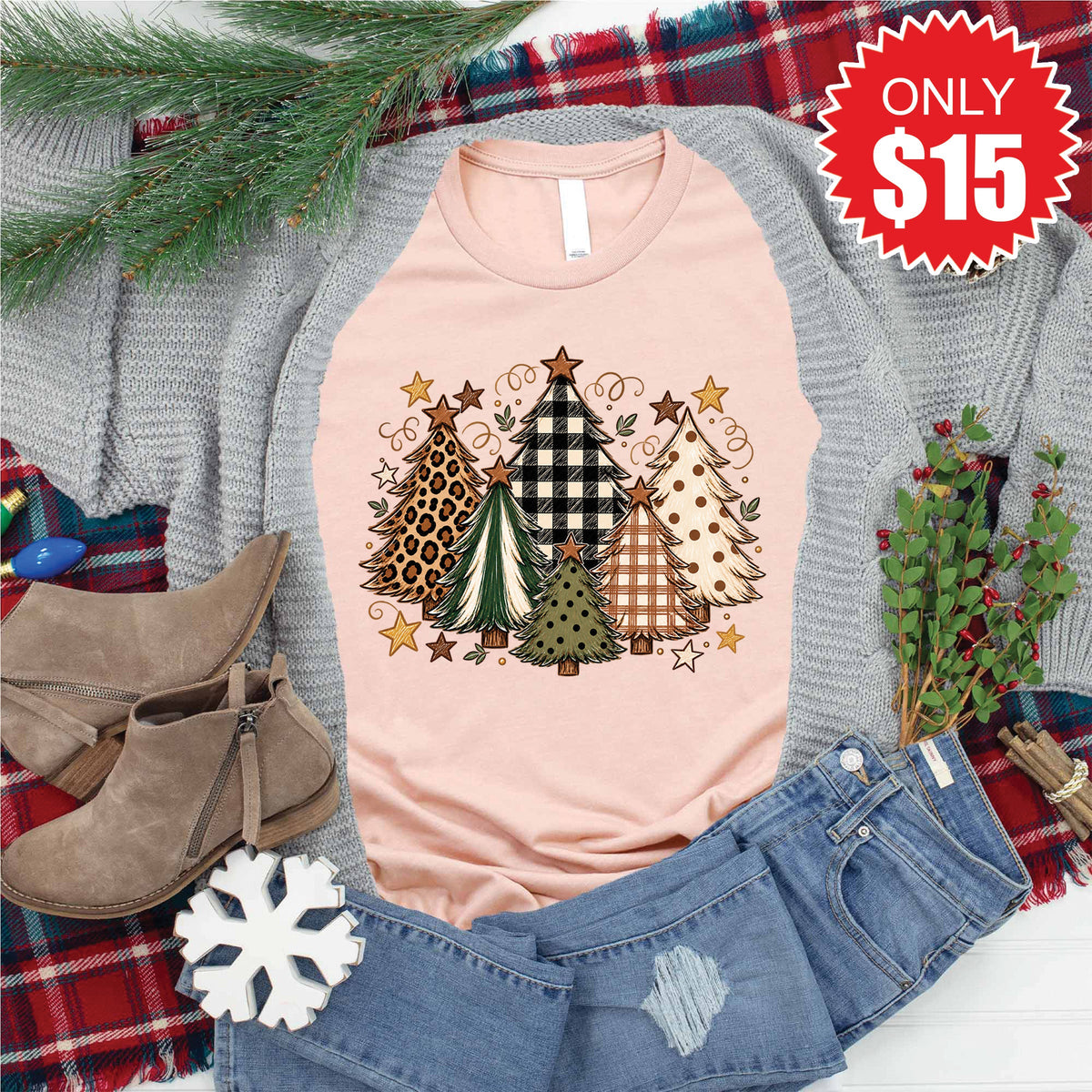 Christmas Trees Tee - Heather Peach - 15 product image 1