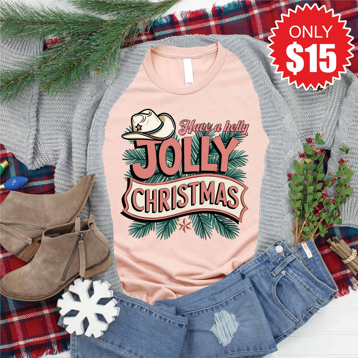 Jolly Christmas Tee - Heather Peach - 15 product image 1