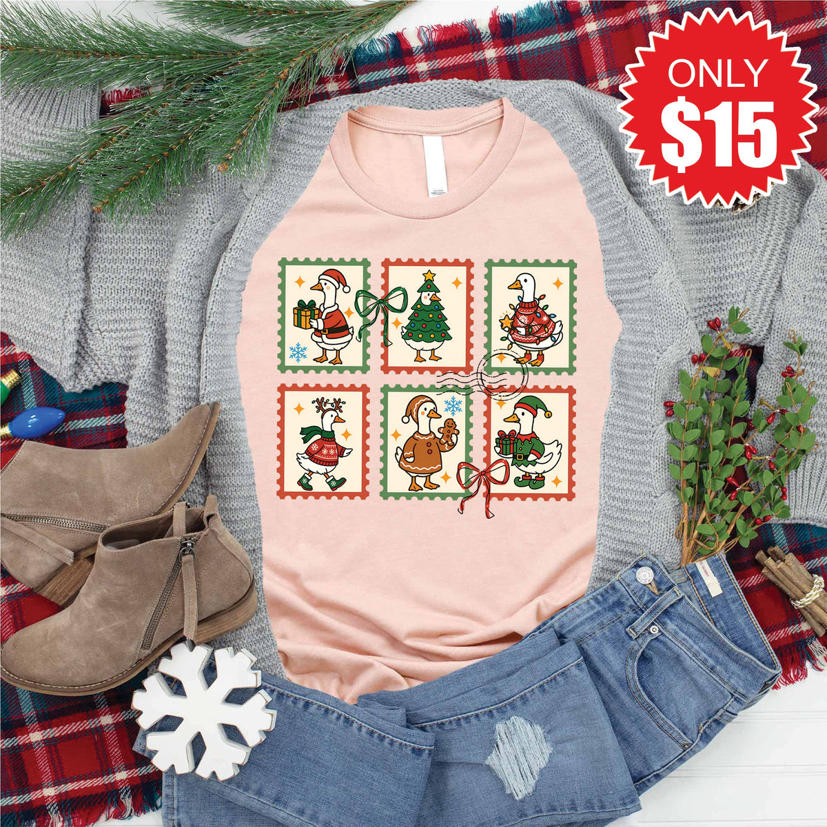 Geese Stamps Tee - Heather Peach - 15 product image 1