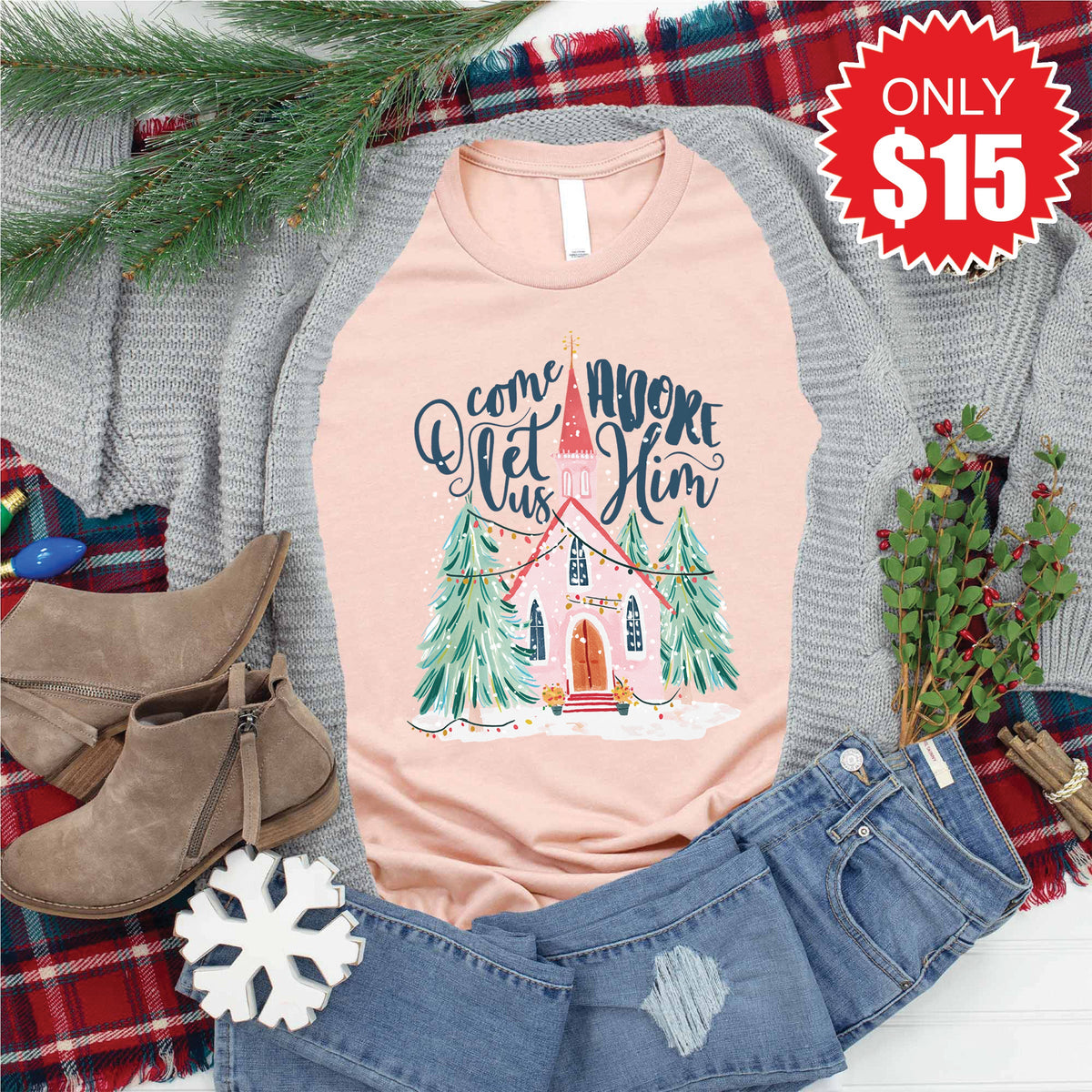 O Come Church Tee - Heather Peach - 15 product image 1