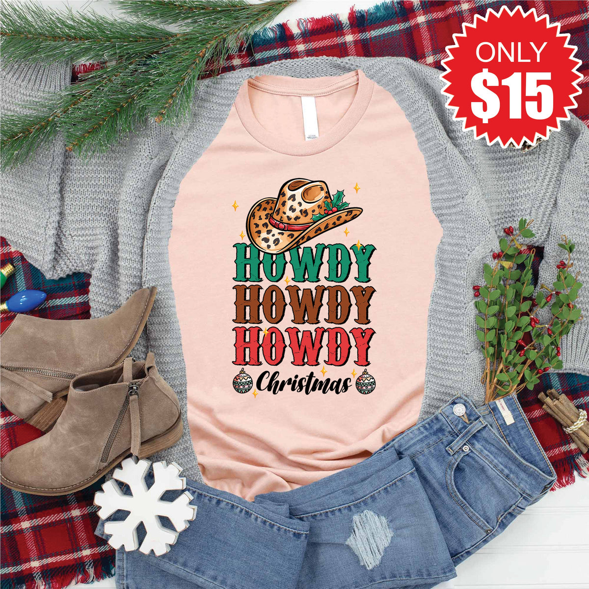 Howdy Christmas Tee - Heather Peach - 15 product image 1