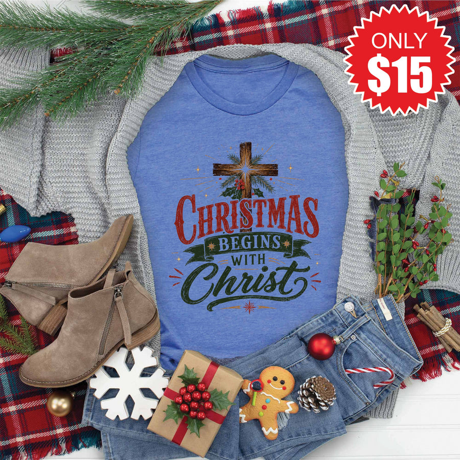 Christmas Begins With Christ Tee - Heather Royal Blue - 15 product image 1
