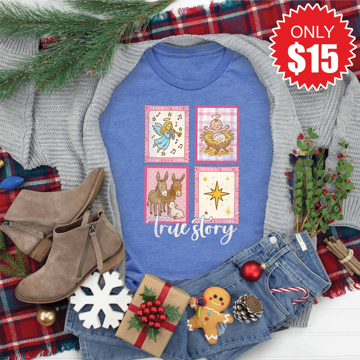 True Story Stamps Tee - Heather Royal Blue - 15 product image 1