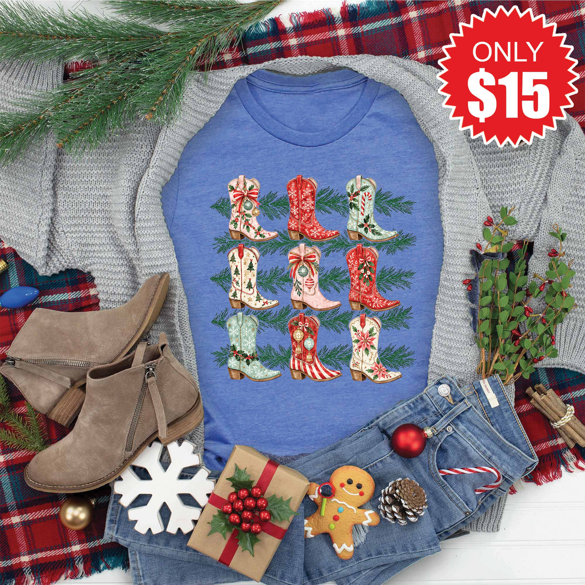 Christmas Boots Tee - Heather Royal Blue - 15 product image 1