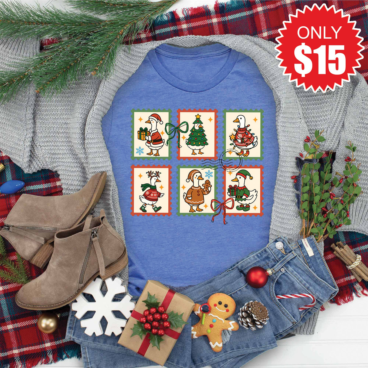 Geese Stamps Tee - Heather Royal Blue - 15 product image 1