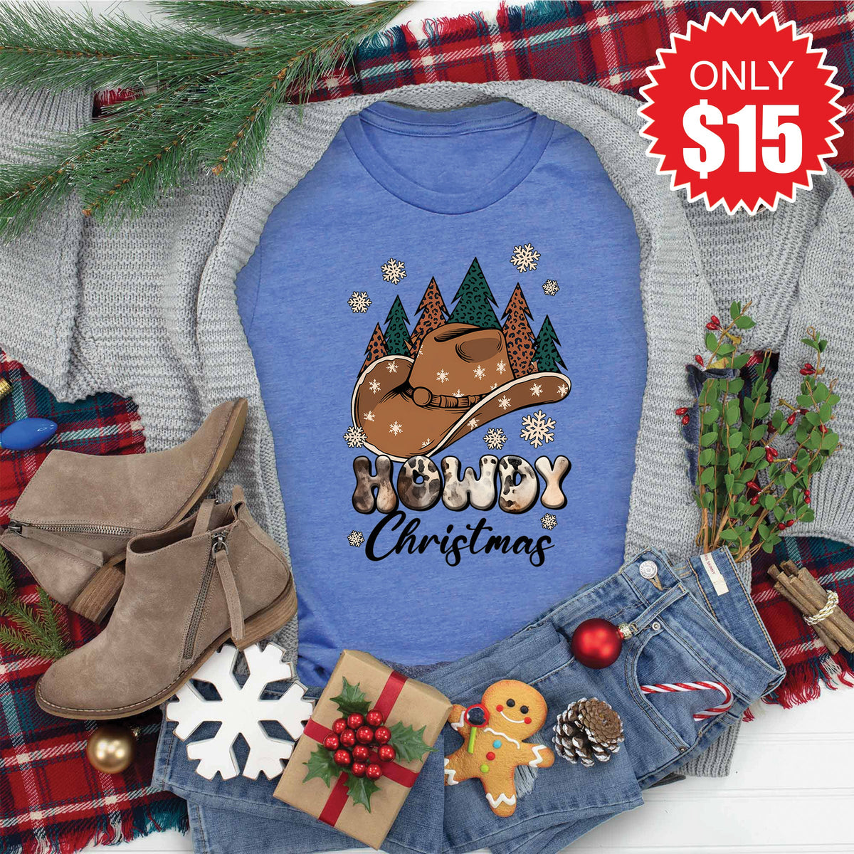 Howdy Christmas Tee - Heather Royal Blue - 15 product image 1