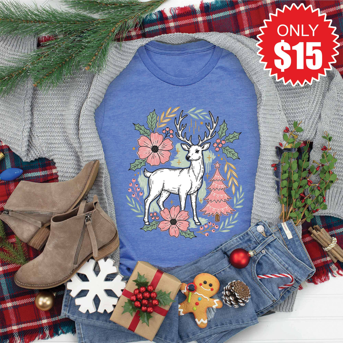 Reindeer Tee - Heather Royal Blue - 15 product image 1