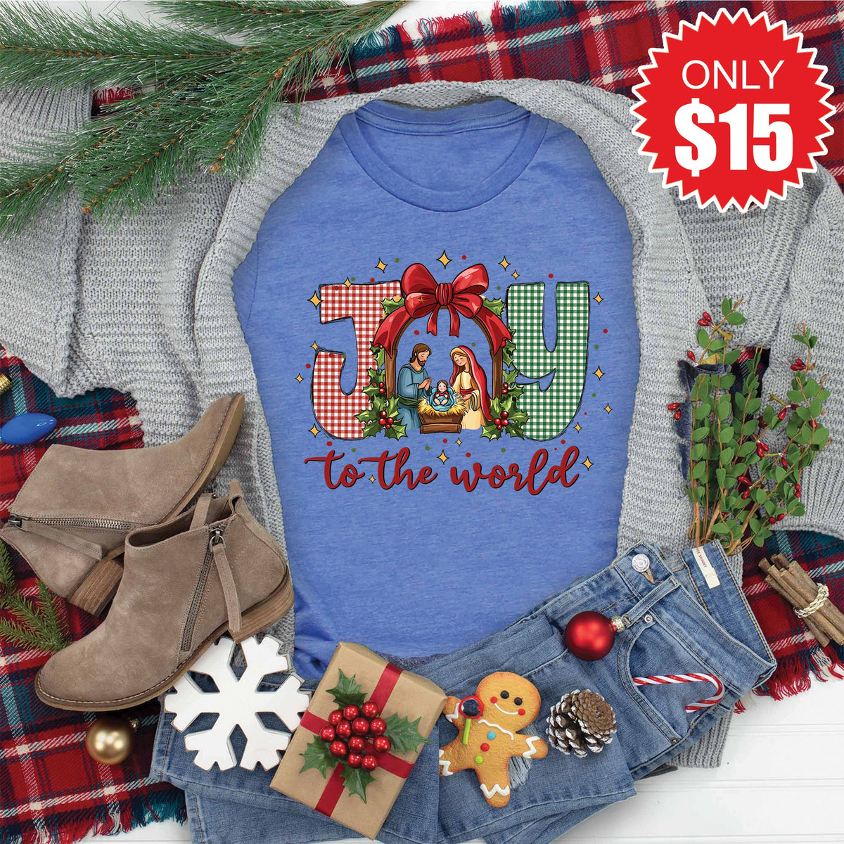 Joy To The World Tee - Heather Royal Blue - 15 product image 1
