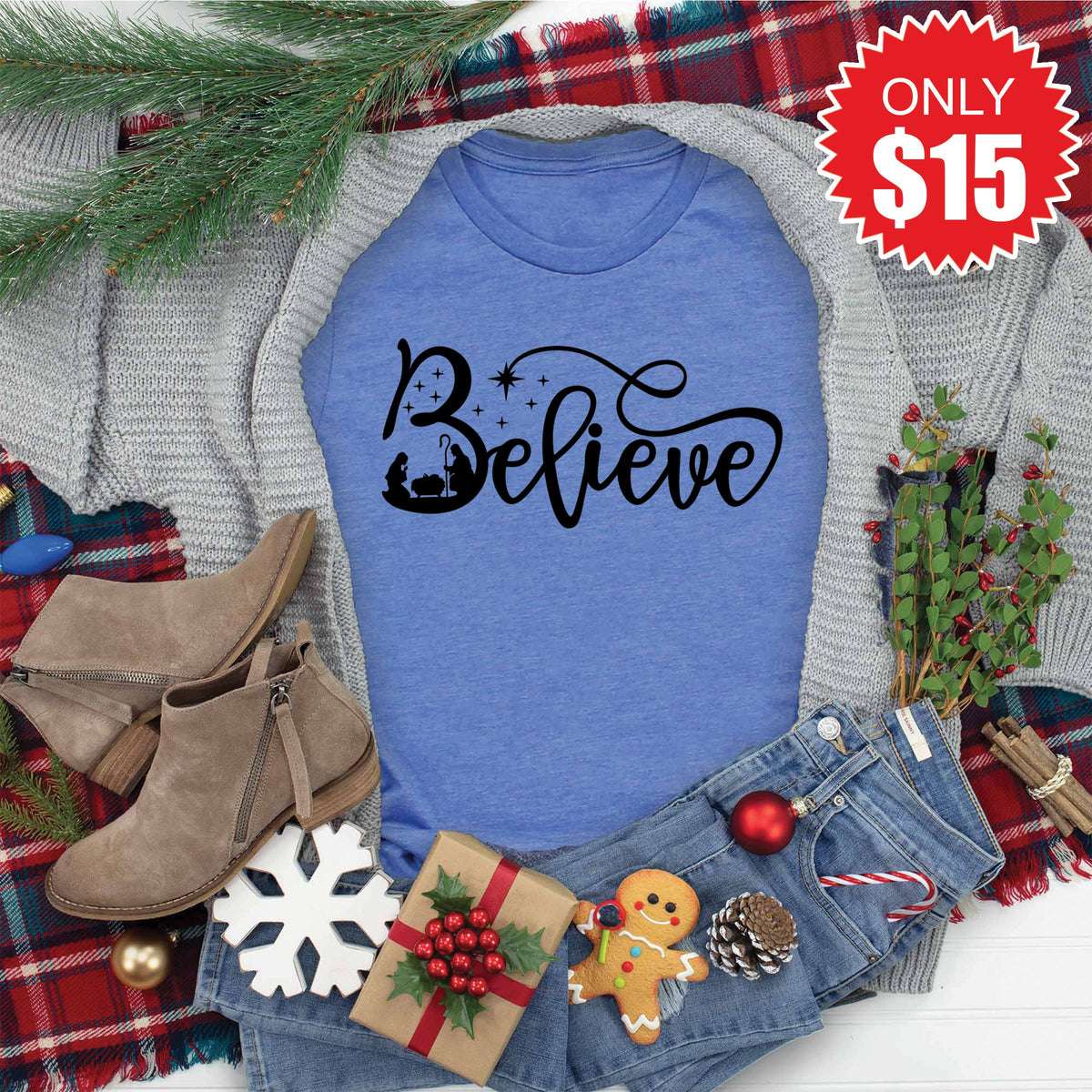 Believe Tee - Heather Royal Blue - 15 product image 1