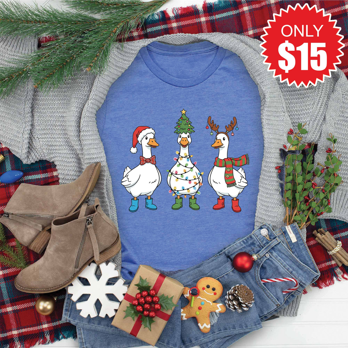 Christmas Ducks Tee - Heather Royal Blue - 15 product image 1