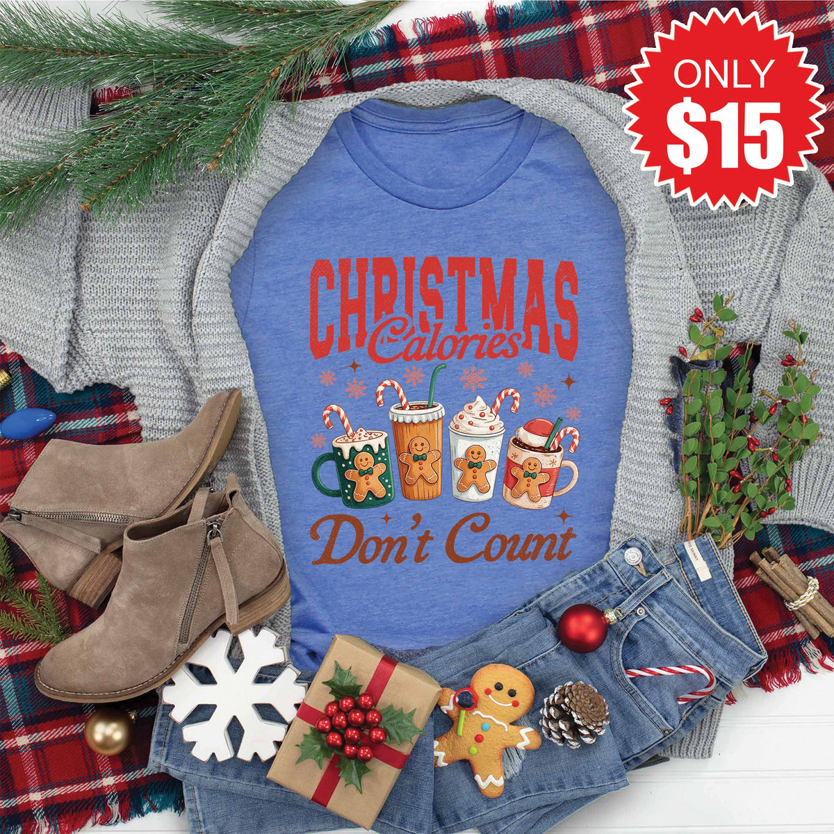 Christmas Calories Tee - Heather Royal Blue - 15 product image 1
