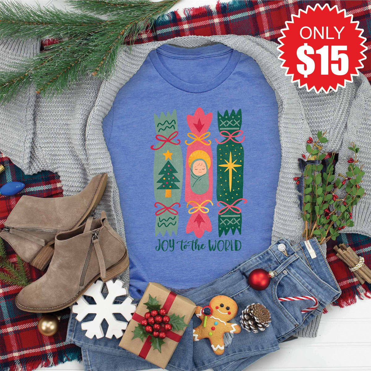 Joy to the World Candy Tee - Heather Royal Blue - 15 product image 1