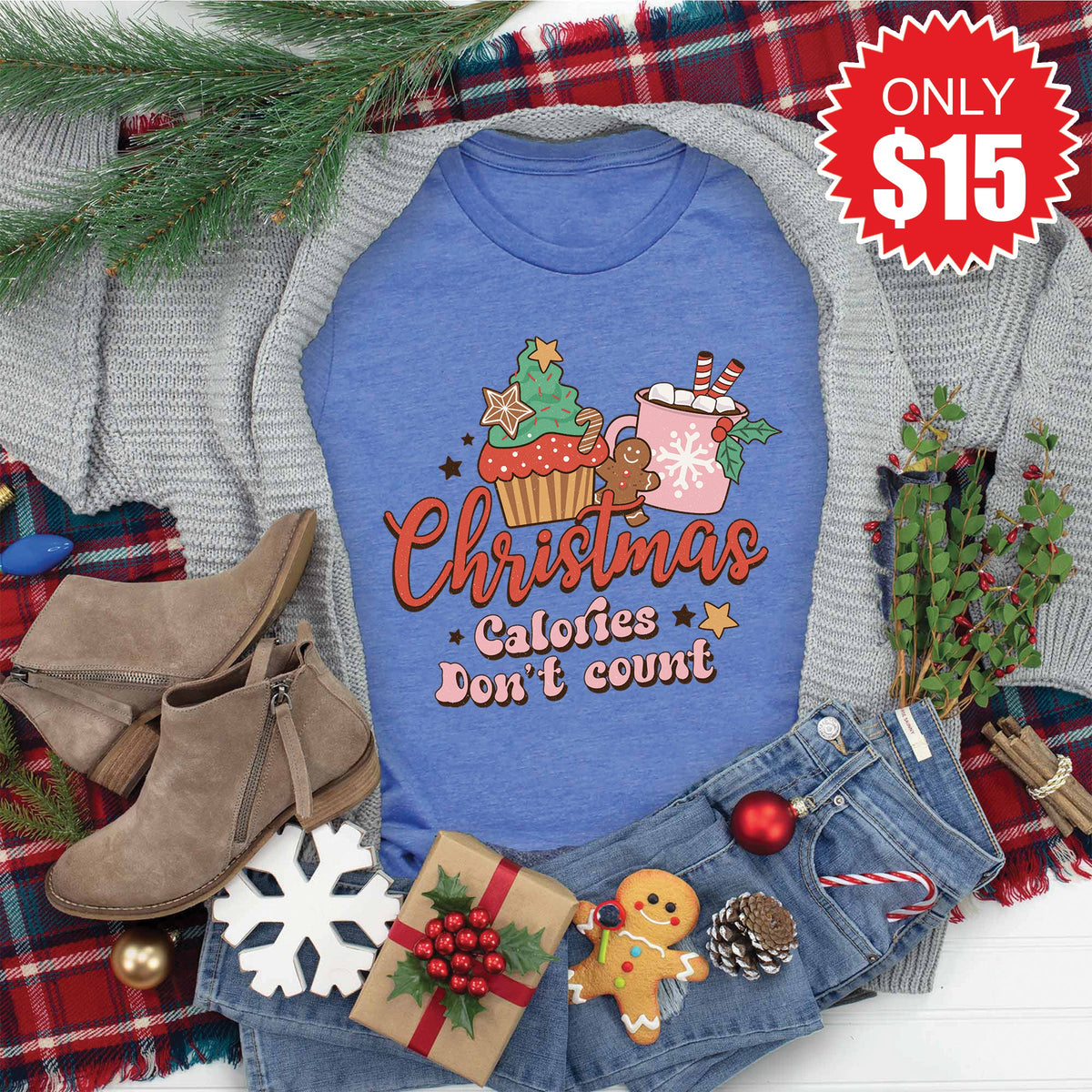 Christmas Calories Tee - Heather Royal Blue - 15 product image 1