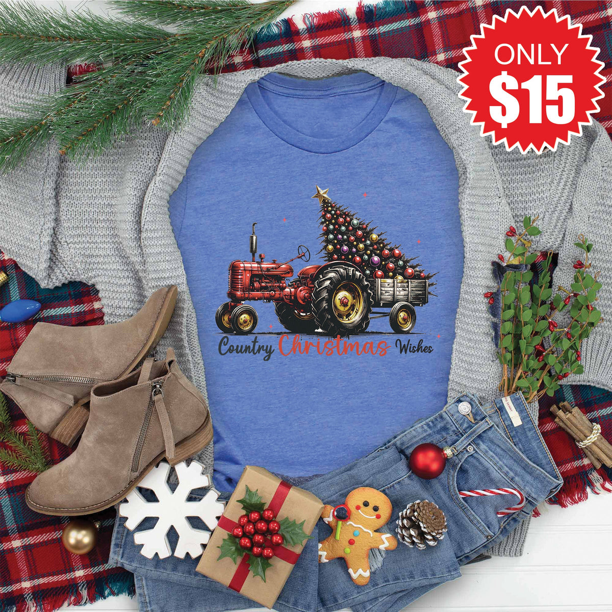 Country Christmas Wishes Tee - Heather Royal Blue - 15 product image 1