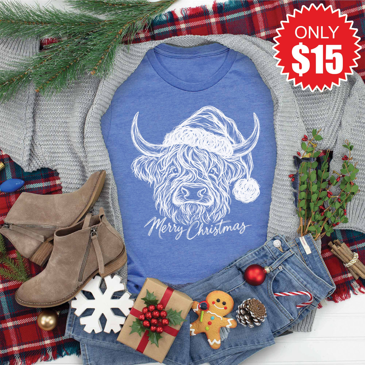 Highland Cow Tee - Heather Royal Blue - 15 product image 1