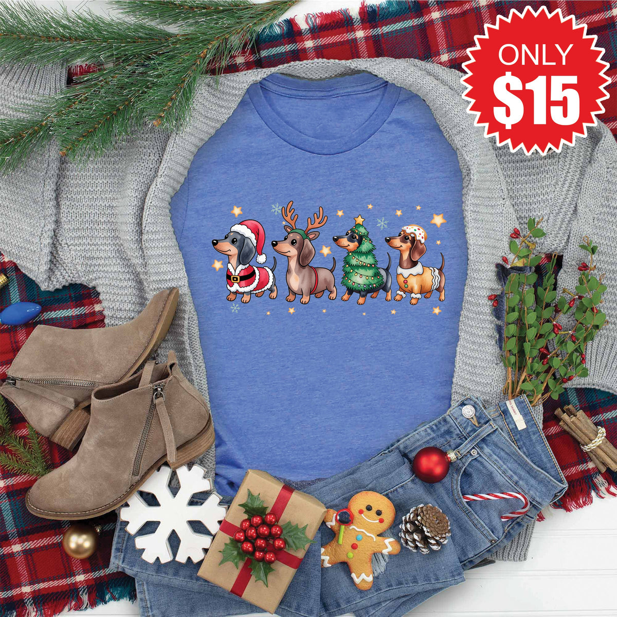 Dachshund Tee - Heather Royal Blue - 15 product image 1