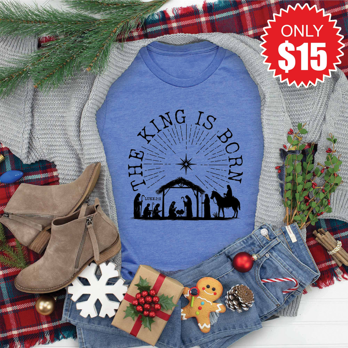 The King Is Born Tee - Heather Royal Blue - 15 product image 1
