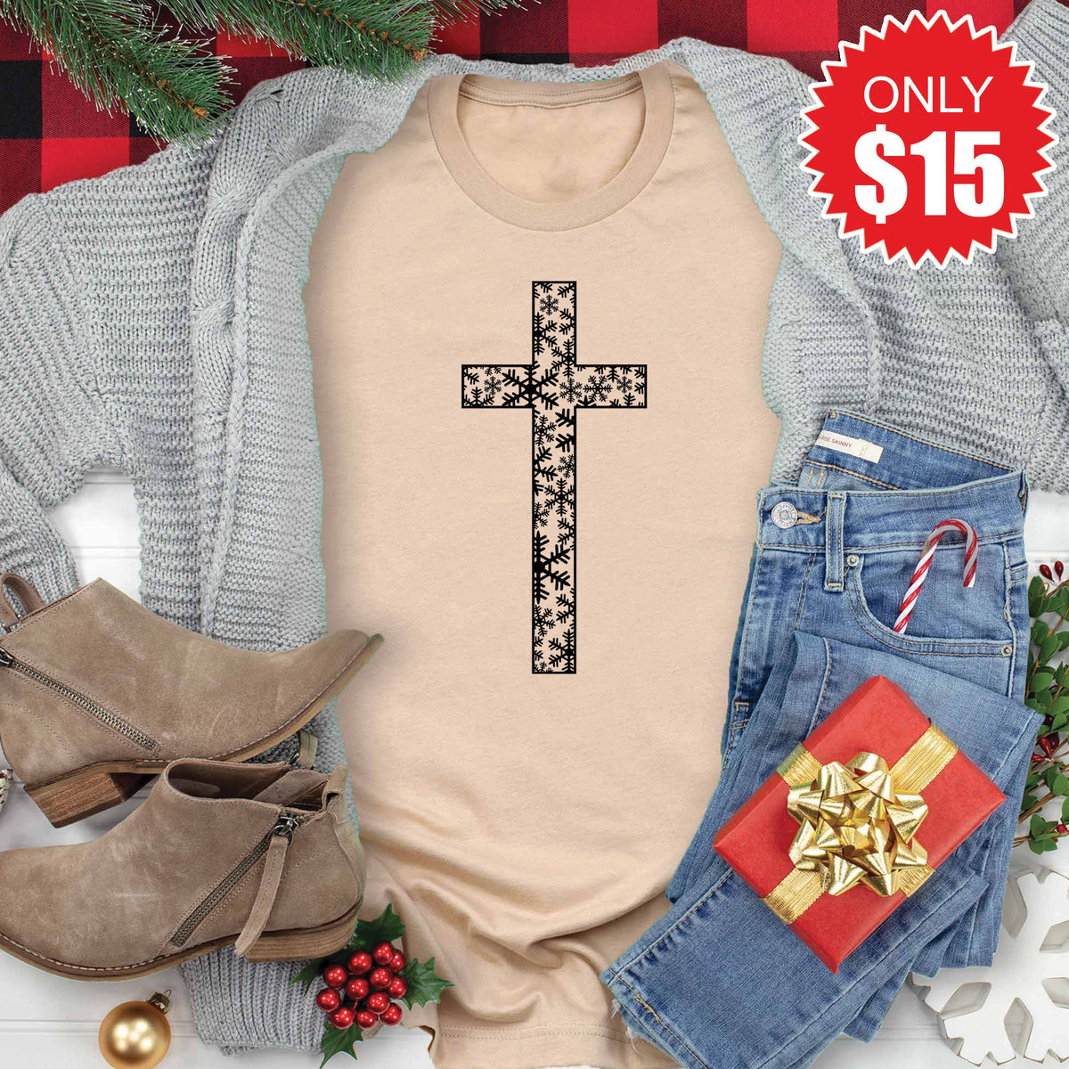 Christmas Cross Tee - Heather Sand Dune - 15 product image 1