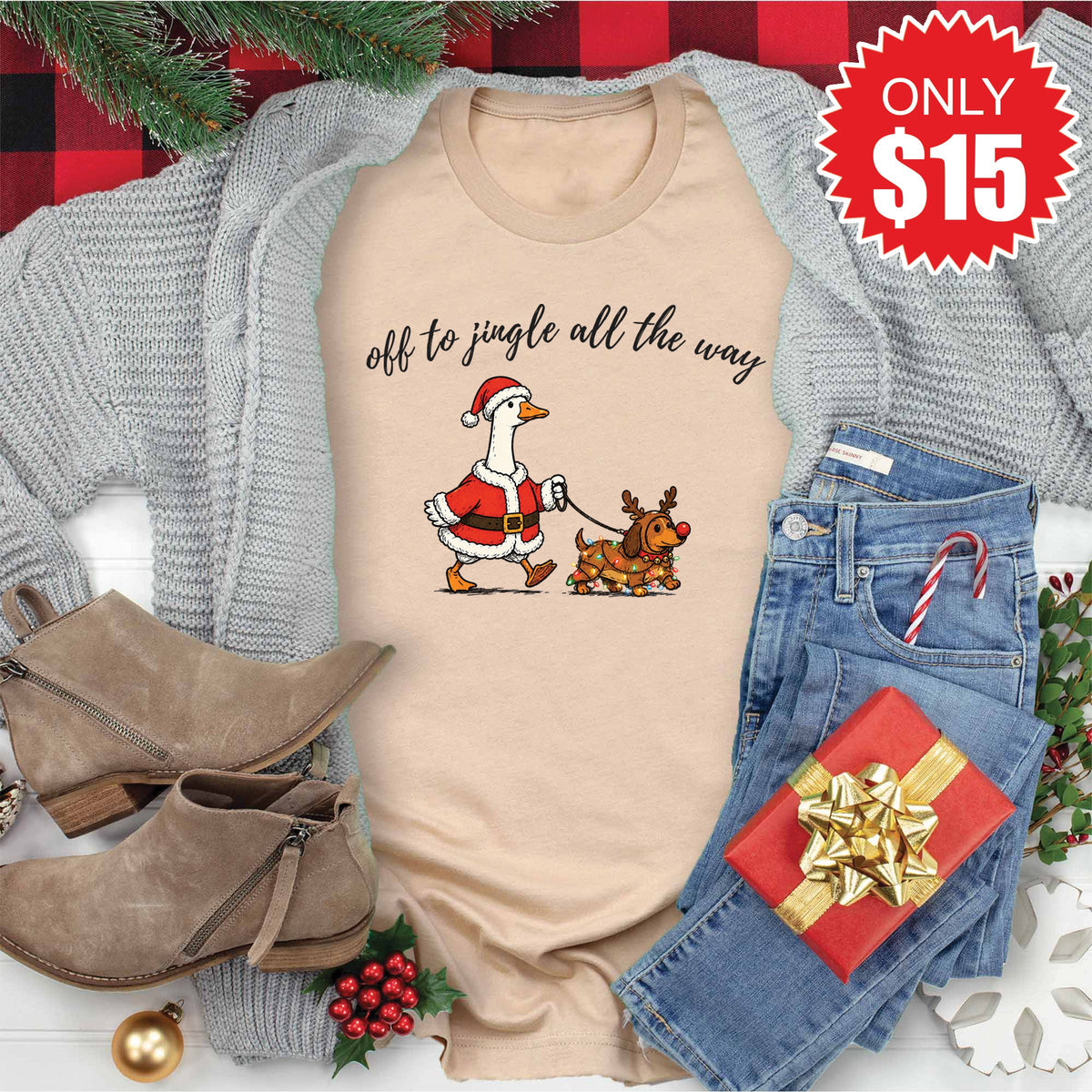 Jingle All The Way Tee - Heather Sand Dune - 15 product image 1