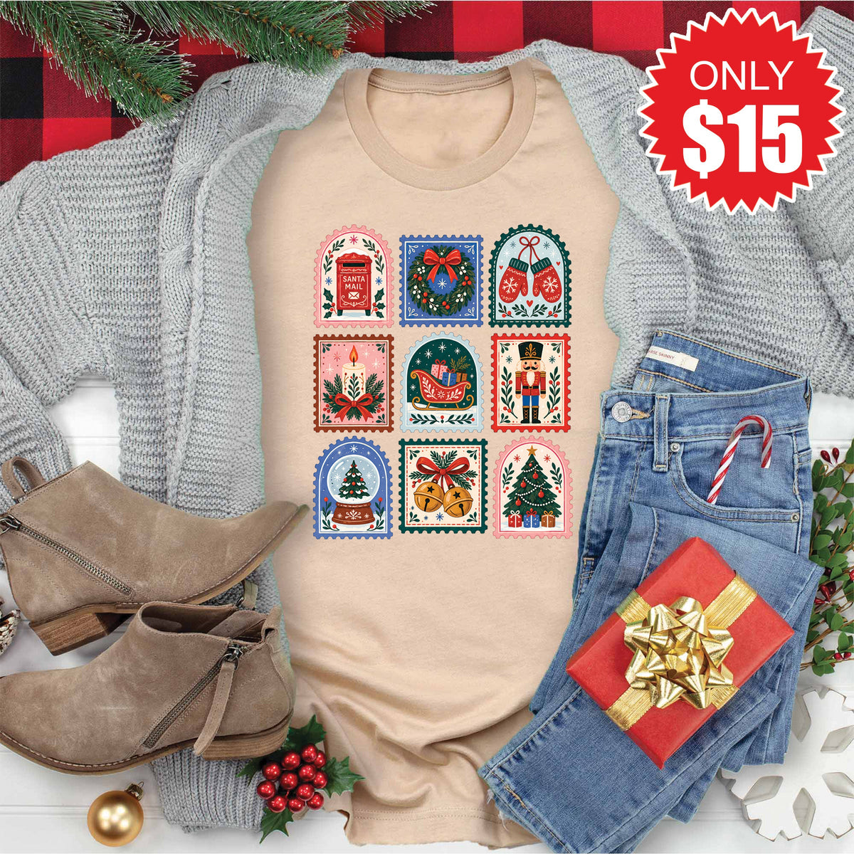 Christmas Stamps Tee - Heather Sand Dune - 15 product image 1