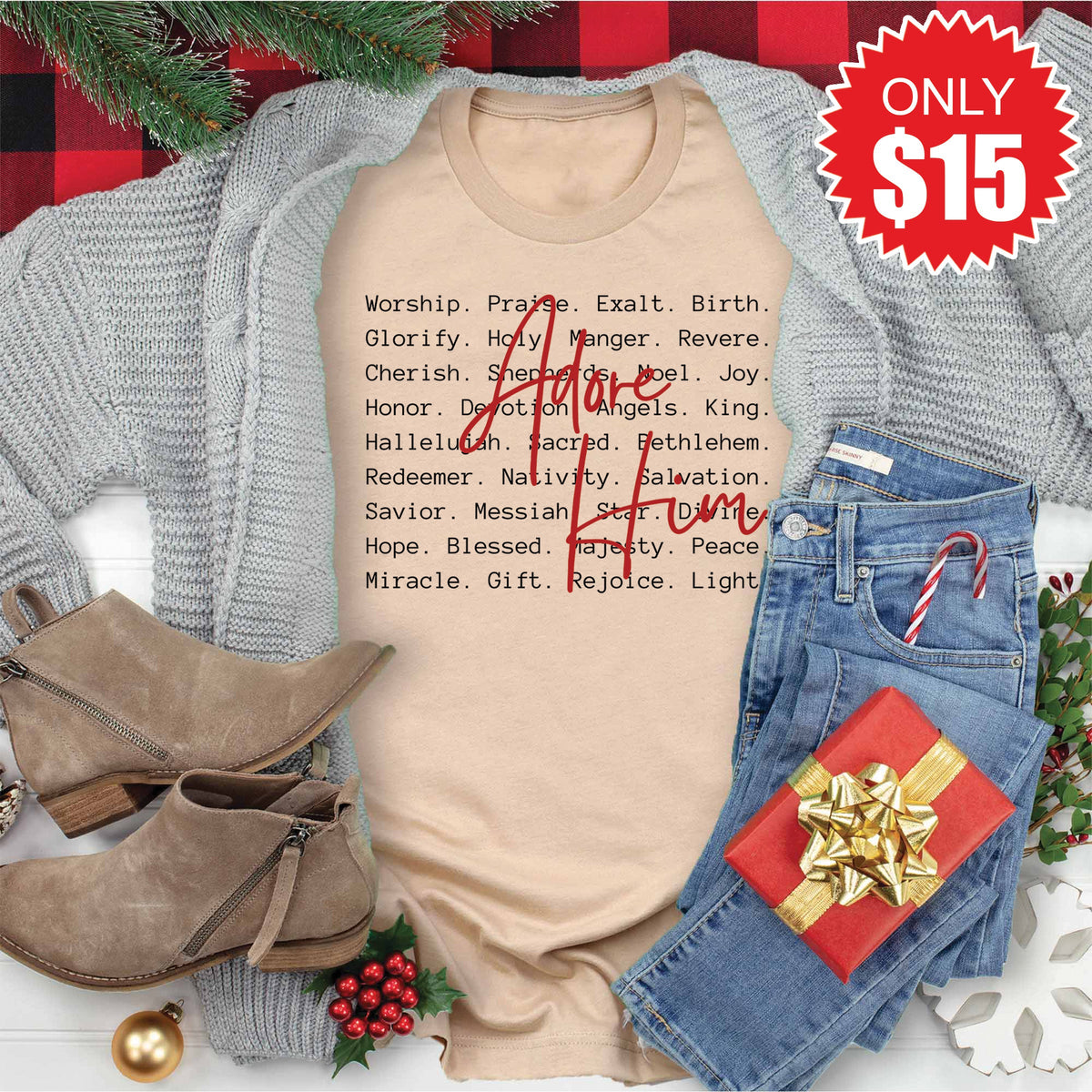Adore Him Tee - Heather Sand Dune - 15 product image 1
