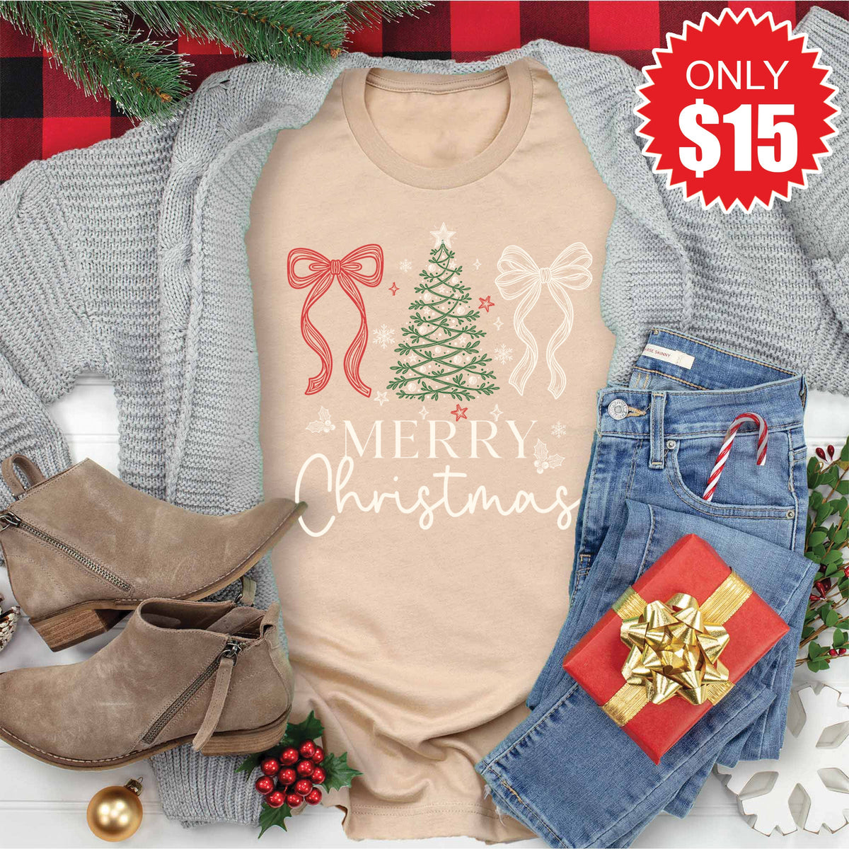 Merry Christmas Tee - Heather Sand Dune - 15 product image 1
