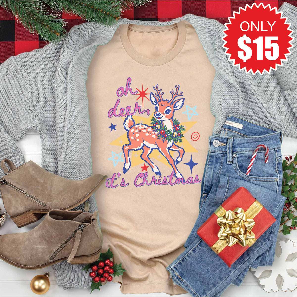 Deer, Its Christmas Tee - Heather Sand Dune - 15 product image 1