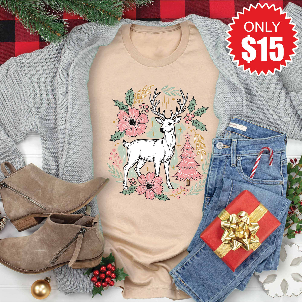 Reindeer Tee - Heather Sand Dune - 15 product image 1