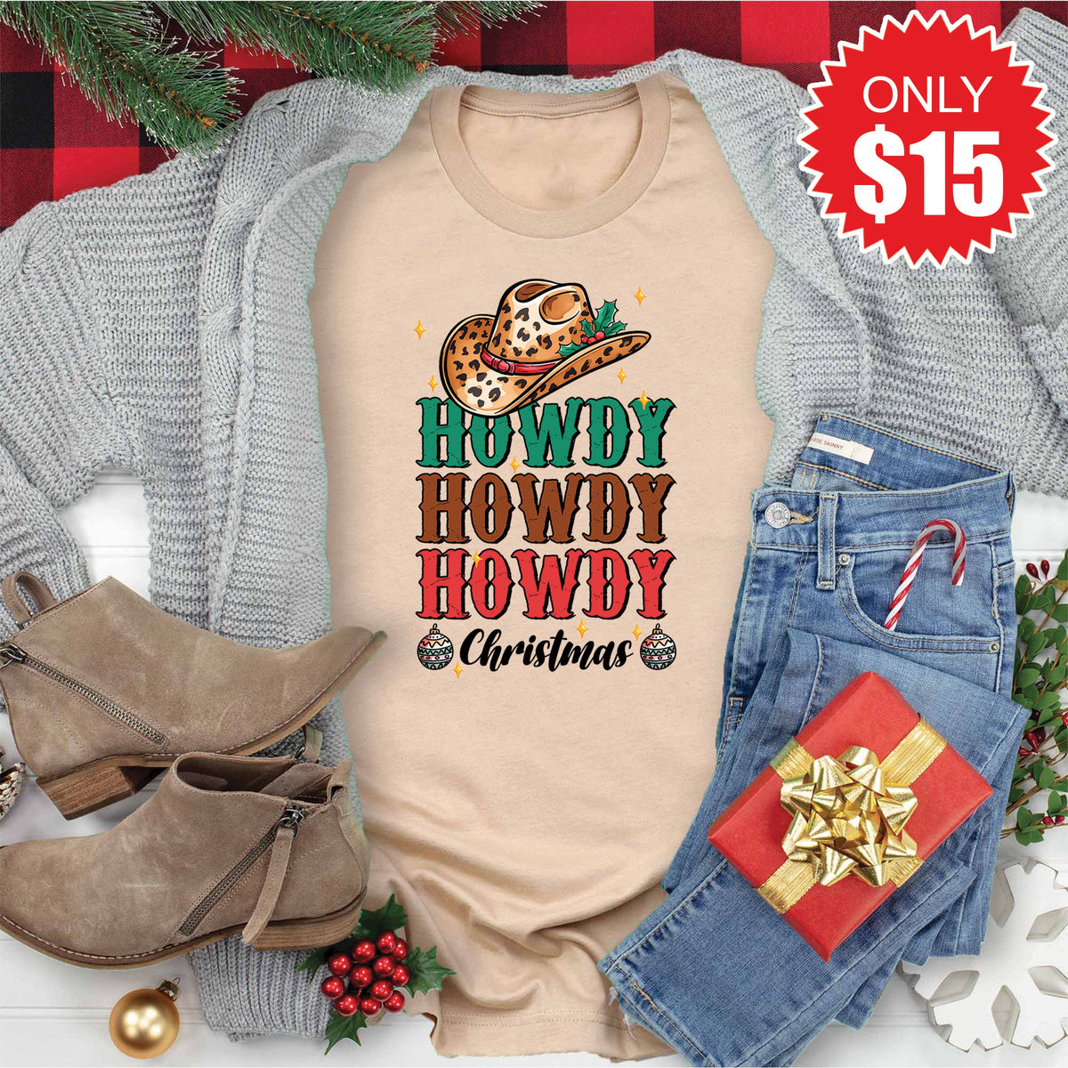Howdy Christmas Tee - Heather Sand Dune - 15 product image 1