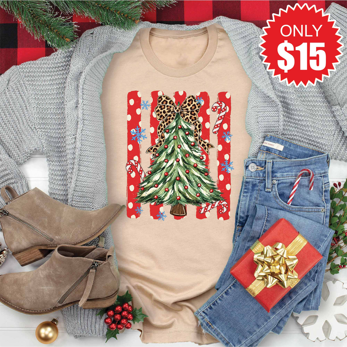Christmas Tree Tee - Heather Sand Dune - 15 product image 1