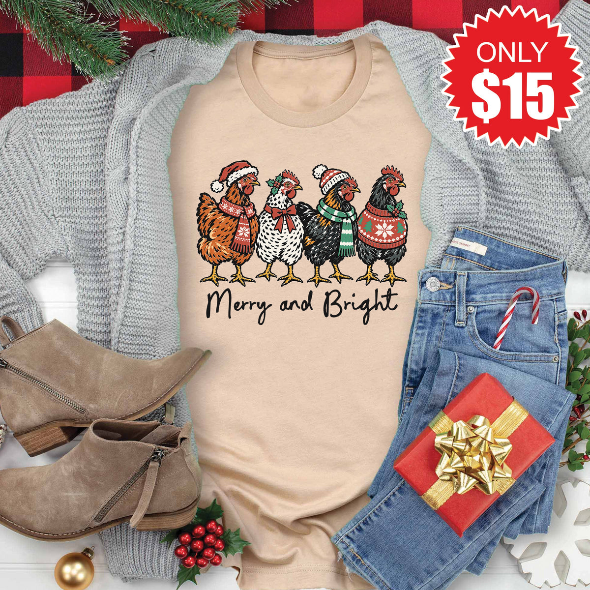 Merry and Bright Tee - Heather Sand Dune - 15 product image 1