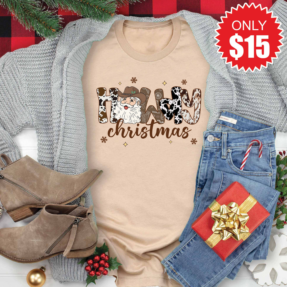 Howdy Christmas Tee - Heather Sand Dune - 15 product image 1