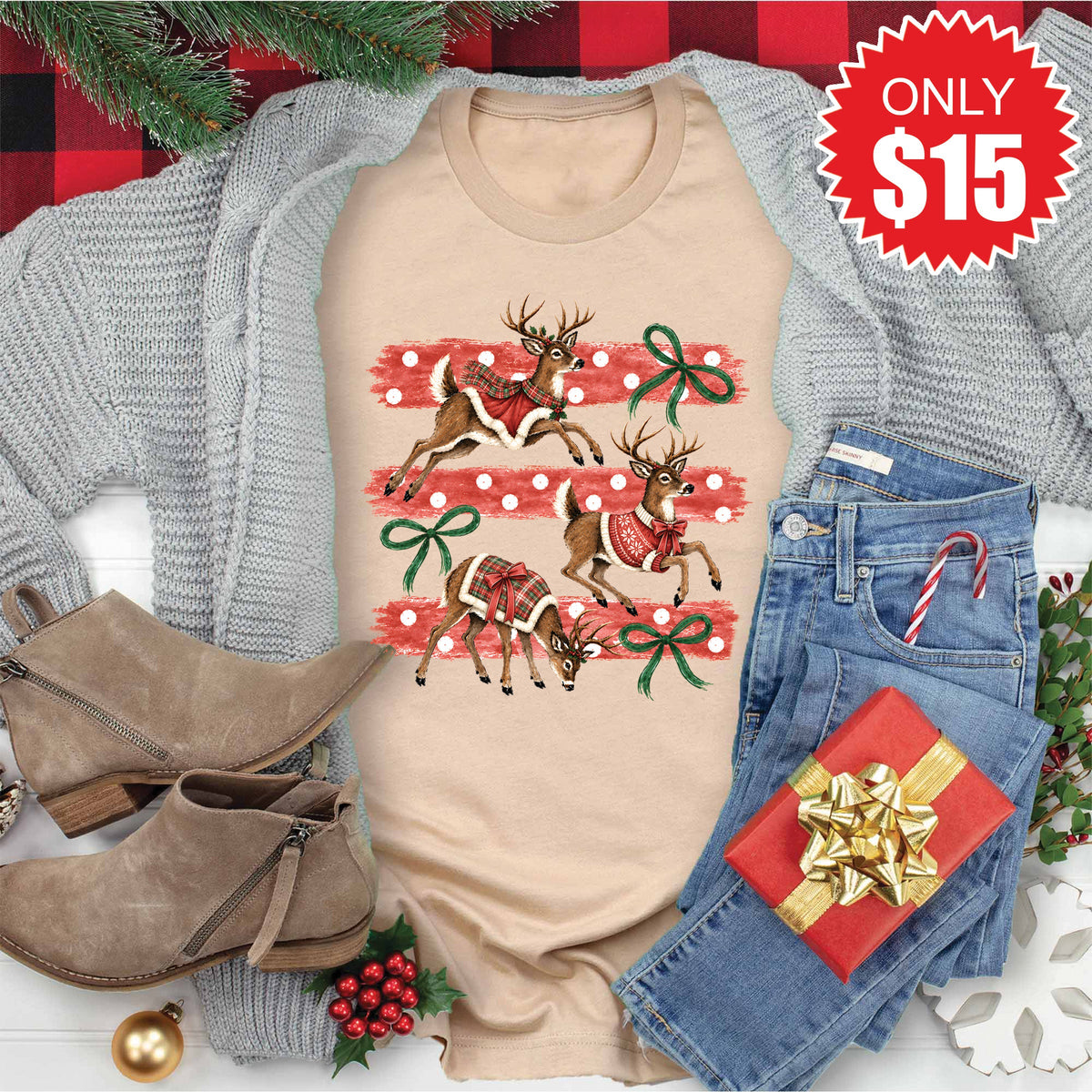 Reindeers Tee - Heather Sand Dune - 15 product image 1