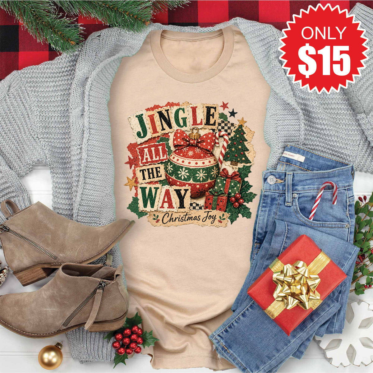 Jingle All The Way Tee - Heather Sand Dune - 15 product image 1