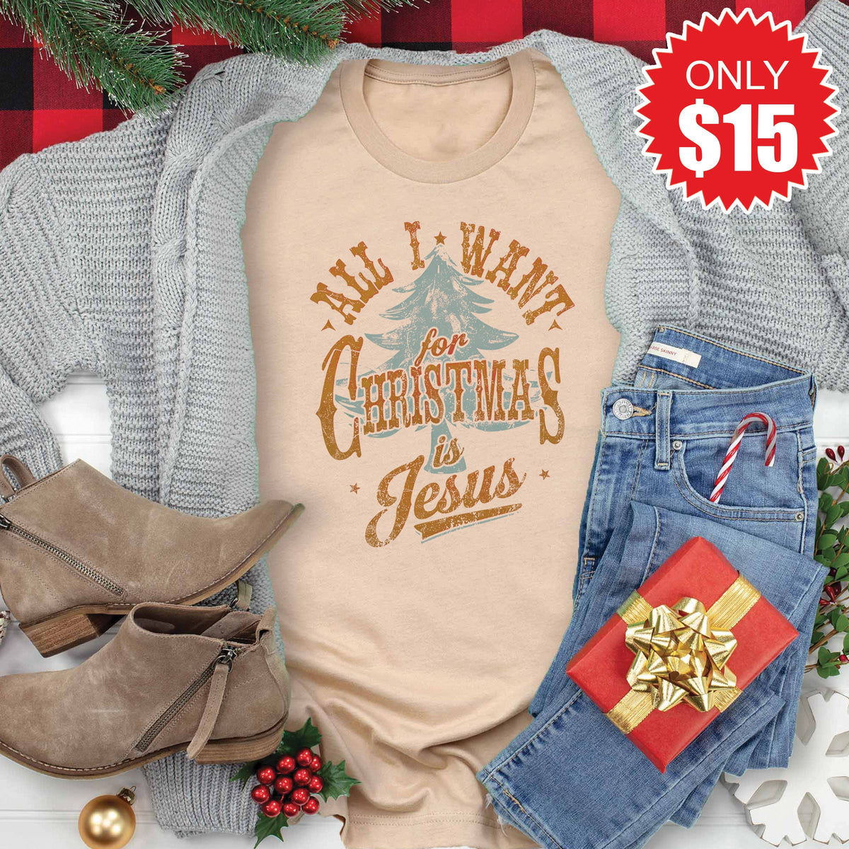 All I Want For Christmas Tee - Heather Sand Dune - 15 product image 1